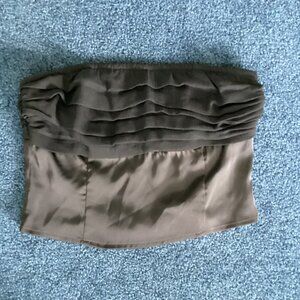 Black Satin and Sheer Strapless Bustier - Small